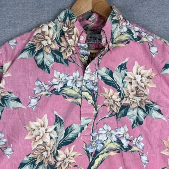 Reyn Spooner Hawaiian Shirt Button Down Rare Reverse Pink Floral fits XL - Picture 1 of 6